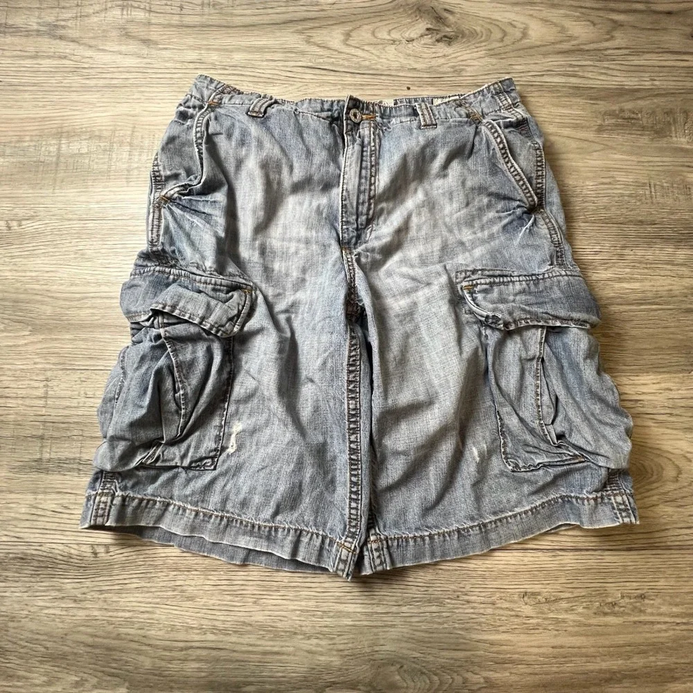 Old Navy‎ Cargo Shorts Mens 32 Blue Denim Light Wash Relaxed Fit Y2K Utility